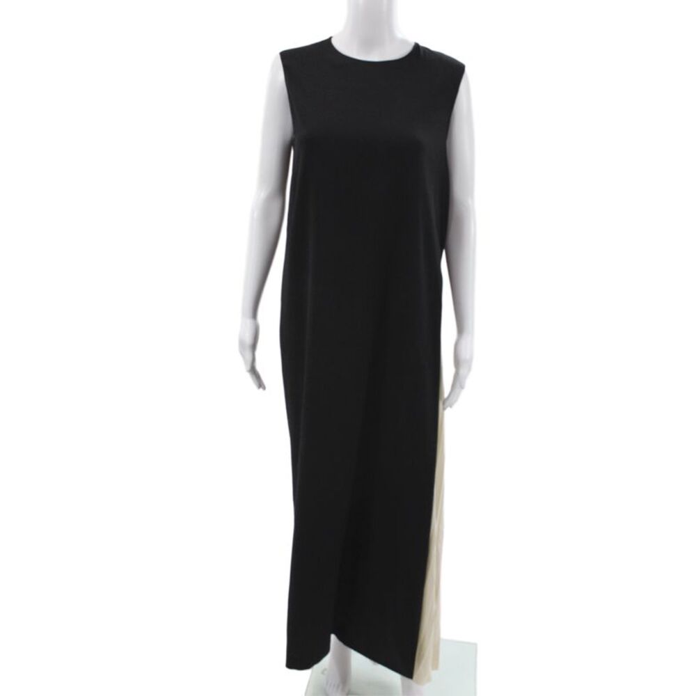 Dusan Womens Designer Black Sleeveless Button Long Striped Dress Size L